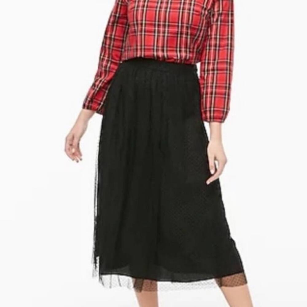 J.Crew Womens XL Black Tulle Midi Skirt Polka Dot Holiday Party Academia Office